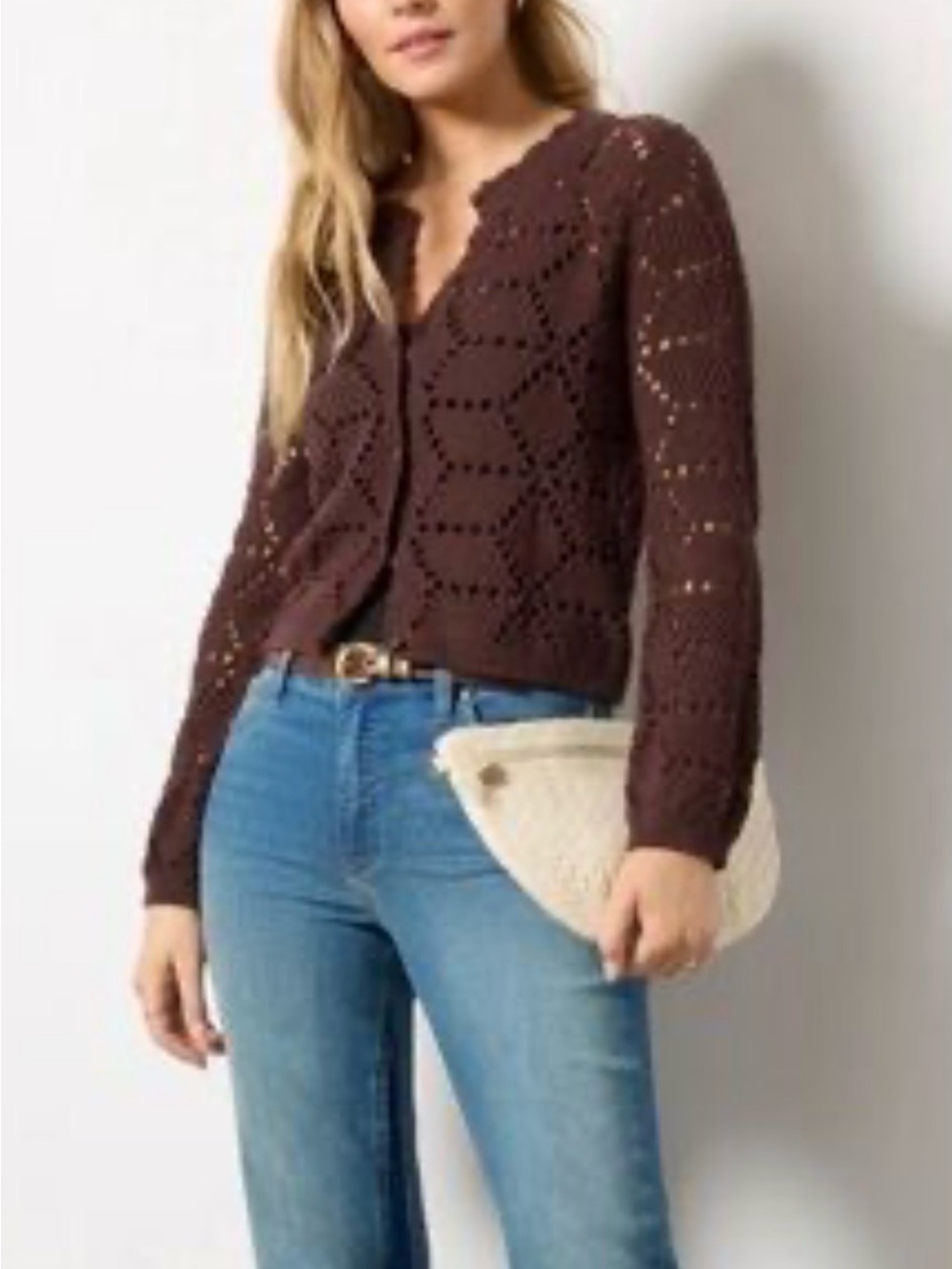 Z Supply Brown Crochet  Sweater